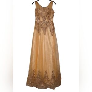 Beautiful Gold Full Length Sleeveless A-line Gown w/ Rhinestones NWOT